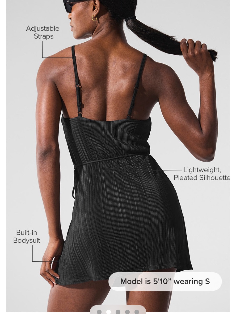 ALO Yoga Black Pleated Slip Romper - Picture 2 of 7